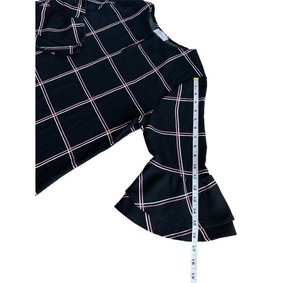 Ces Femme Womens Black & Pink Plaid Bell Sleeve Relaxed Fit Shift Dress Large - Picture 7 of 11
